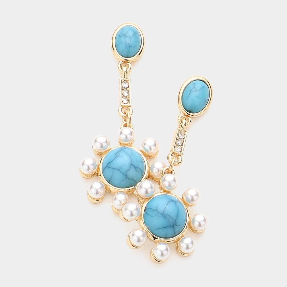 Natural Stone Turquoise & Pearl Statement Earrings